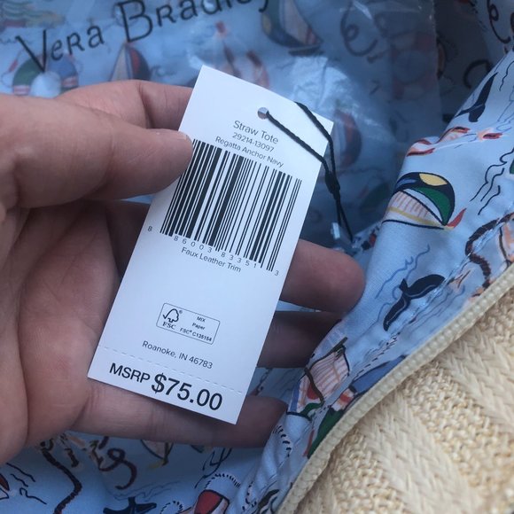 Vera Bradley Straw Tote Bag Regatta Anchor Navy NWT - Picture 9 of 9